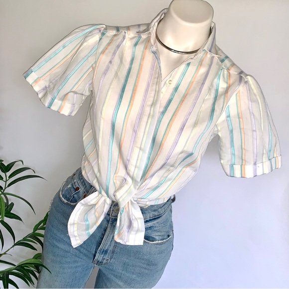 v i n t a g e :: Whimsical Striped Puff Sleeve Buttoned Shirt - Picture 3 of 10